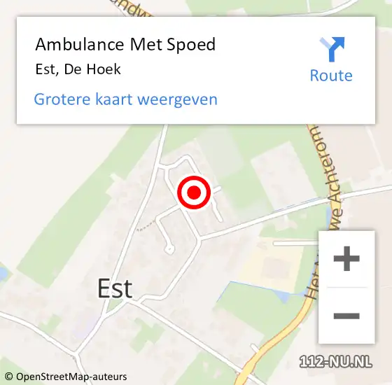 Locatie op kaart van de 112 melding: Ambulance Met Spoed Naar Est, De Hoek op 19 september 2022 01:37