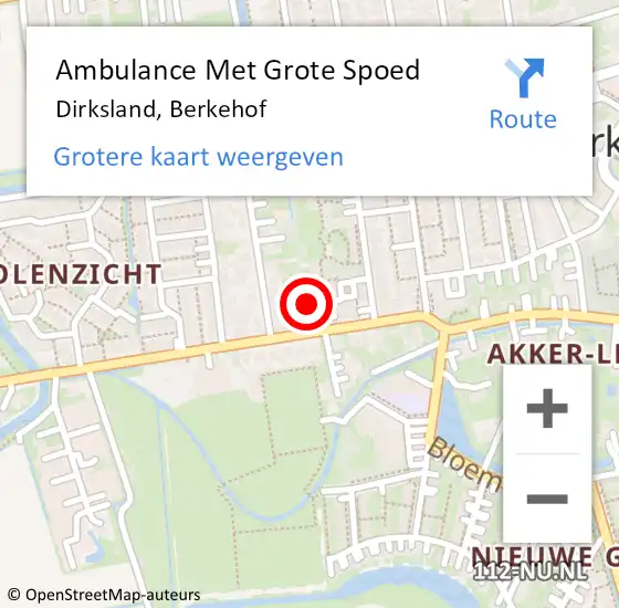 Locatie op kaart van de 112 melding: Ambulance Met Grote Spoed Naar Dirksland, Berkehof op 19 september 2022 02:19