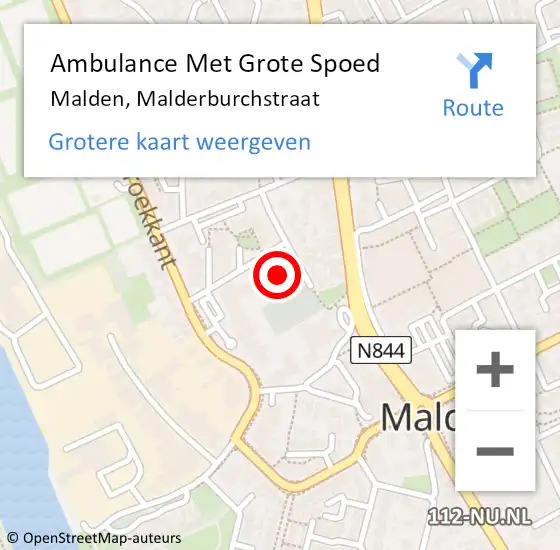 Locatie op kaart van de 112 melding: Ambulance Met Grote Spoed Naar Malden, Malderburchstraat op 19 september 2022 03:07