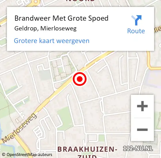 Locatie op kaart van de 112 melding: Brandweer Met Grote Spoed Naar Geldrop, Mierloseweg op 19 september 2022 03:25