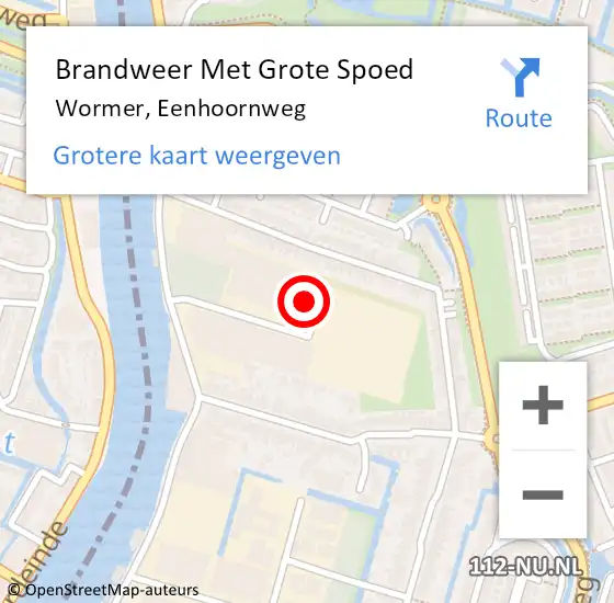 Locatie op kaart van de 112 melding: Brandweer Met Grote Spoed Naar Wormer, Eenhoornweg op 19 september 2022 04:05