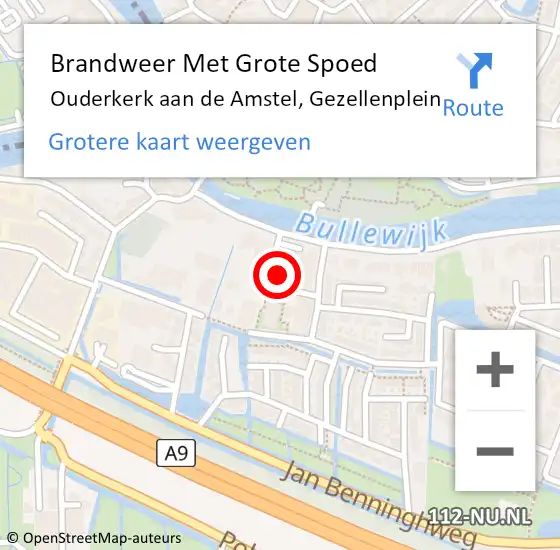 Locatie op kaart van de 112 melding: Brandweer Met Grote Spoed Naar Ouderkerk aan de Amstel, Gezellenplein op 19 september 2022 04:20