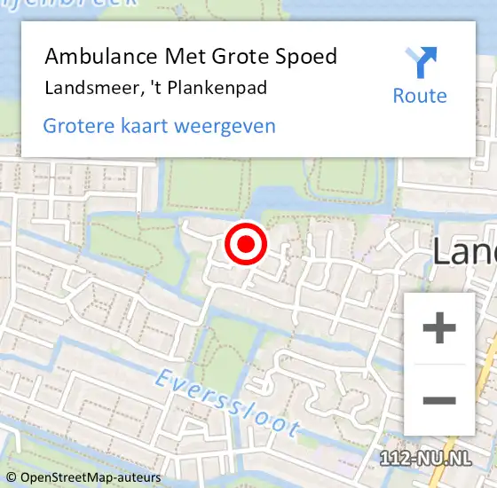 Locatie op kaart van de 112 melding: Ambulance Met Grote Spoed Naar Landsmeer, 't Plankenpad op 19 september 2022 04:22