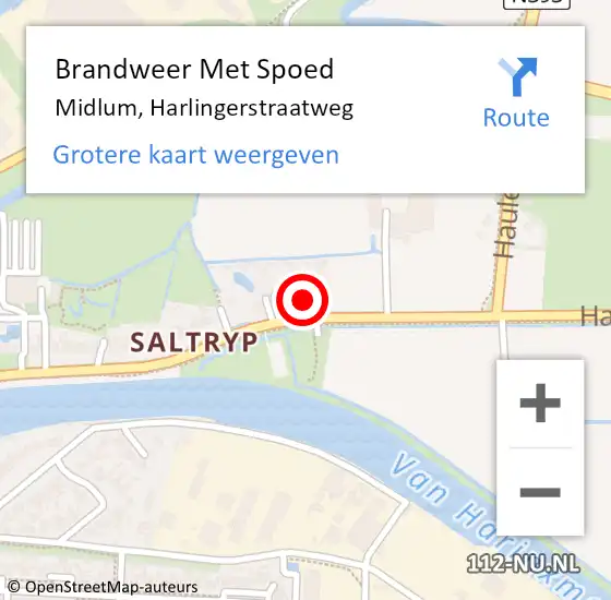 Locatie op kaart van de 112 melding: Brandweer Met Spoed Naar Midlum, Harlingerstraatweg op 19 september 2022 04:35