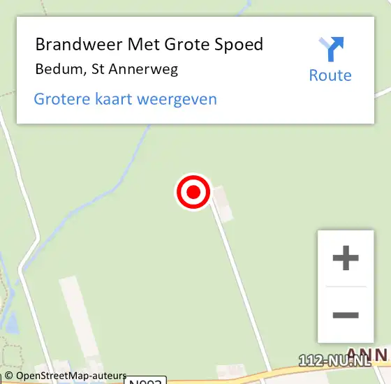 Locatie op kaart van de 112 melding: Brandweer Met Grote Spoed Naar Bedum, St Annerweg op 19 september 2022 05:30