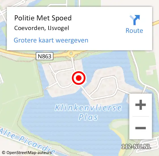 Locatie op kaart van de 112 melding: Politie Met Spoed Naar Coevorden, IJsvogel op 19 september 2022 05:35