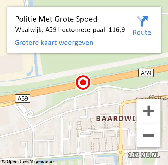 Locatie op kaart van de 112 melding: Politie Met Grote Spoed Naar Waalwijk, A59 hectometerpaal: 116,9 op 19 september 2022 05:45