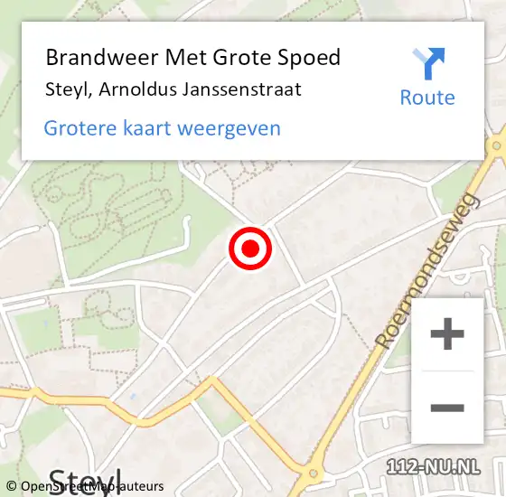 Locatie op kaart van de 112 melding: Brandweer Met Grote Spoed Naar Steyl, Arnoldus Janssenstraat op 19 september 2022 05:59