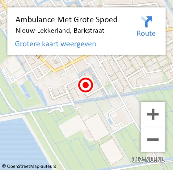 Locatie op kaart van de 112 melding: Ambulance Met Grote Spoed Naar Nieuw-Lekkerland, Barkstraat op 19 september 2022 06:12