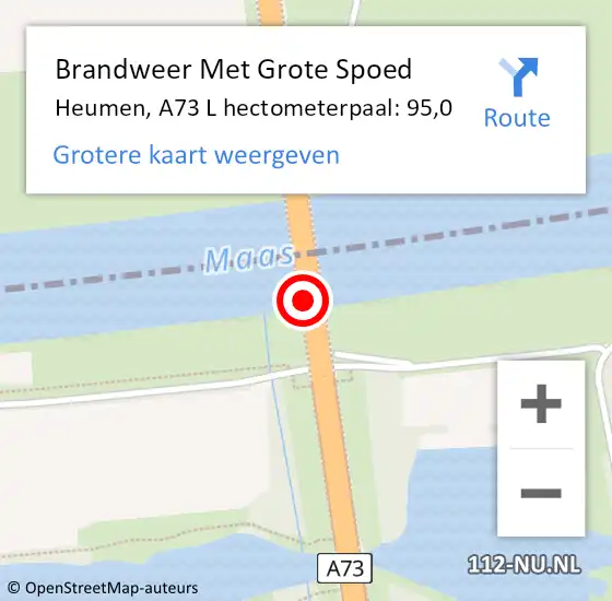 Locatie op kaart van de 112 melding: Brandweer Met Grote Spoed Naar Heumen, A73 L hectometerpaal: 96,5 op 29 juli 2014 17:42