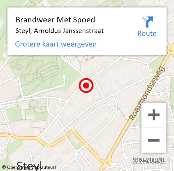 Locatie op kaart van de 112 melding: Brandweer Met Spoed Naar Steyl, Arnoldus Janssenstraat op 19 september 2022 07:20