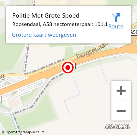 Locatie op kaart van de 112 melding: Politie Met Grote Spoed Naar Roosendaal, A58 hectometerpaal: 101,1 op 19 september 2022 08:11