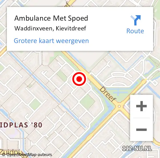 Locatie op kaart van de 112 melding: Ambulance Met Spoed Naar Waddinxveen, Kievitdreef op 19 september 2022 08:23