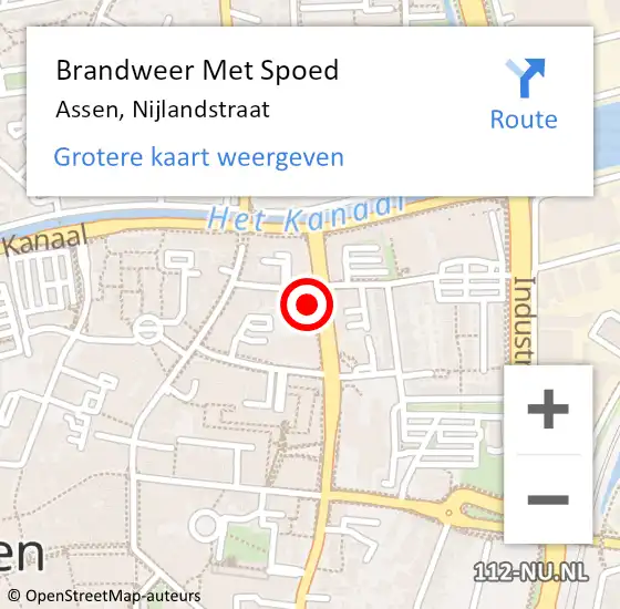 Locatie op kaart van de 112 melding: Brandweer Met Spoed Naar Assen, Nijlandstraat op 19 september 2022 08:29