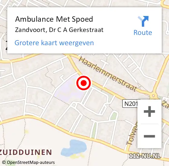 Locatie op kaart van de 112 melding: Ambulance Met Spoed Naar Zandvoort, Dr C A Gerkestraat op 19 september 2022 08:34