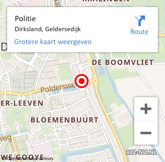 Locatie op kaart van de 112 melding: Politie Dirksland, Geldersedijk op 19 september 2022 08:49