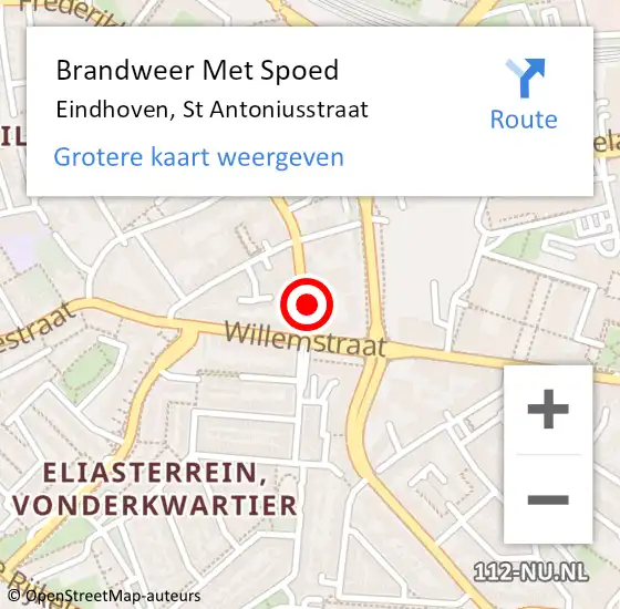 Locatie op kaart van de 112 melding: Brandweer Met Spoed Naar Eindhoven, St Antoniusstraat op 19 september 2022 08:51