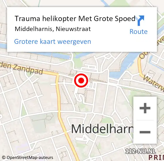 Locatie op kaart van de 112 melding: Trauma helikopter Met Grote Spoed Naar Middelharnis, Nieuwstraat op 19 september 2022 08:56