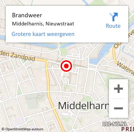 Locatie op kaart van de 112 melding: Brandweer Middelharnis, Nieuwstraat op 19 september 2022 09:01