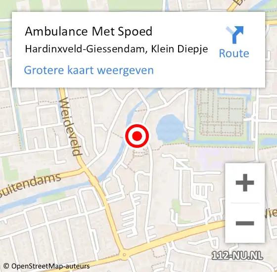 Locatie op kaart van de 112 melding: Ambulance Met Spoed Naar Hardinxveld-Giessendam, Klein Diepje op 19 september 2022 09:06