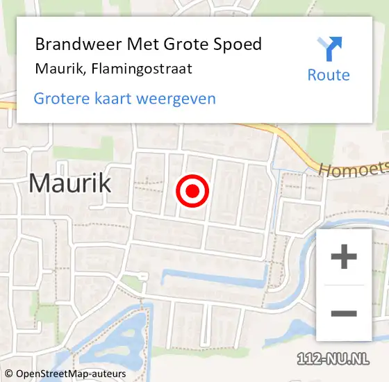 Locatie op kaart van de 112 melding: Brandweer Met Grote Spoed Naar Maurik, Flamingostraat op 19 september 2022 09:29