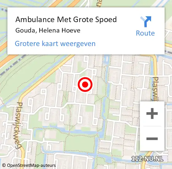 Locatie op kaart van de 112 melding: Ambulance Met Grote Spoed Naar Gouda, Helena Hoeve op 19 september 2022 09:47