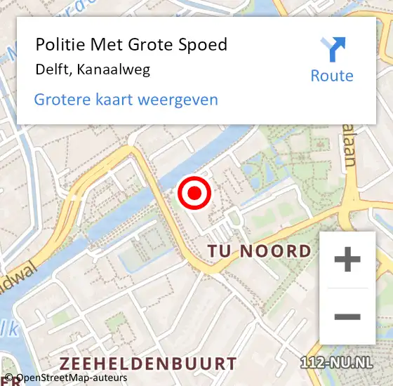 Locatie op kaart van de 112 melding: Politie Met Grote Spoed Naar Delft, Kanaalweg op 19 september 2022 09:48