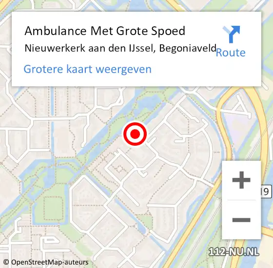 Locatie op kaart van de 112 melding: Ambulance Met Grote Spoed Naar Nieuwerkerk aan den IJssel, Begoniaveld op 19 september 2022 09:59