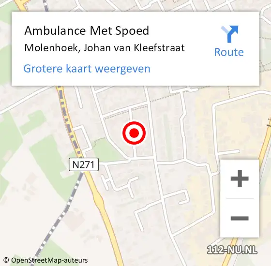 Locatie op kaart van de 112 melding: Ambulance Met Spoed Naar Molenhoek, Johan van Kleefstraat op 19 september 2022 10:05
