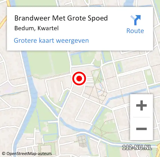 Locatie op kaart van de 112 melding: Brandweer Met Grote Spoed Naar Bedum, Kwartel op 19 september 2022 10:24