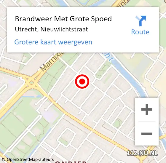 Locatie op kaart van de 112 melding: Brandweer Met Grote Spoed Naar Utrecht, Nieuwlichtstraat op 19 september 2022 10:38