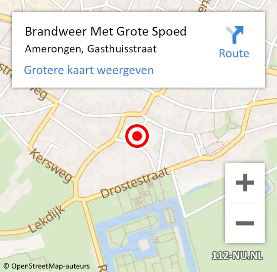 Locatie op kaart van de 112 melding: Brandweer Met Grote Spoed Naar Amerongen, Gasthuisstraat op 19 september 2022 10:49