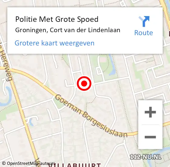 Locatie op kaart van de 112 melding: Politie Met Grote Spoed Naar Groningen, Cort van der Lindenlaan op 19 september 2022 11:21