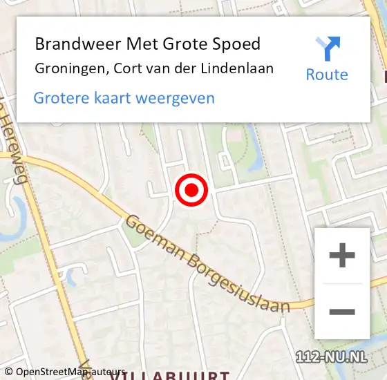 Locatie op kaart van de 112 melding: Brandweer Met Grote Spoed Naar Groningen, Cort van der Lindenlaan op 19 september 2022 11:22