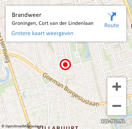 Locatie op kaart van de 112 melding: Brandweer Groningen, Cort van der Lindenlaan op 19 september 2022 11:23