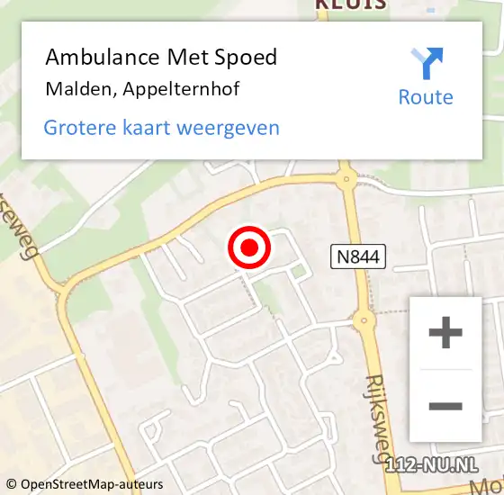 Locatie op kaart van de 112 melding: Ambulance Met Spoed Naar Malden, Appelternhof op 19 september 2022 11:24