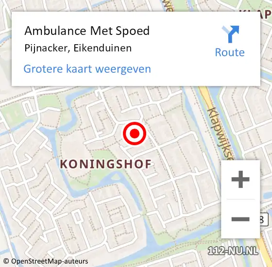 Locatie op kaart van de 112 melding: Ambulance Met Spoed Naar Pijnacker, Eikenduinen op 19 september 2022 11:24