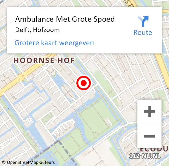 Locatie op kaart van de 112 melding: Ambulance Met Grote Spoed Naar Delft, Hofzoom op 19 september 2022 11:34