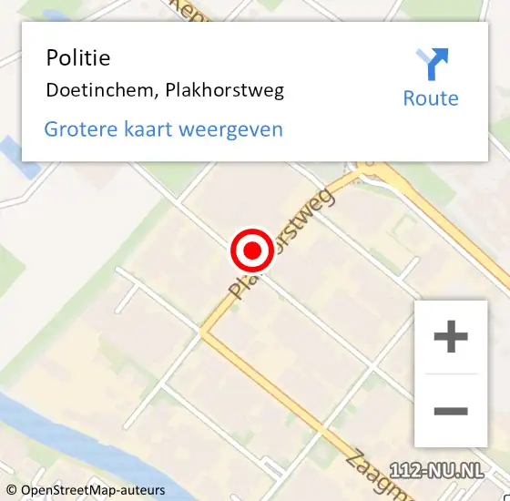 Locatie op kaart van de 112 melding: Politie Doetinchem, Plakhorstweg op 19 september 2022 11:44