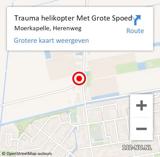 Locatie op kaart van de 112 melding: Trauma helikopter Met Grote Spoed Naar Moerkapelle, Herenweg op 19 september 2022 12:17