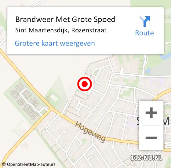 Locatie op kaart van de 112 melding: Brandweer Met Grote Spoed Naar Sint Maartensdijk, Rozenstraat op 19 september 2022 12:40