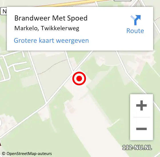 Locatie op kaart van de 112 melding: Brandweer Met Spoed Naar Markelo, Twikkelerweg op 19 september 2022 12:46