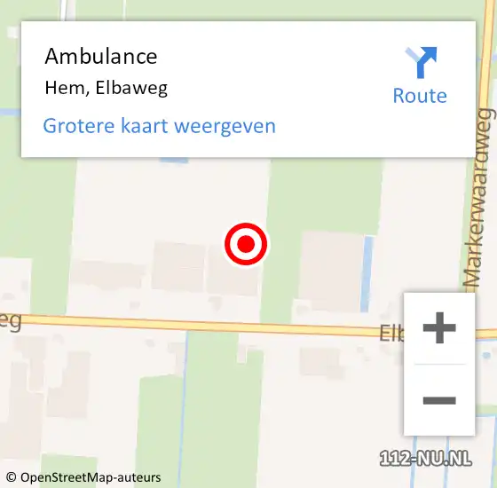 Locatie op kaart van de 112 melding: Ambulance Hem, Elbaweg op 19 september 2022 12:59