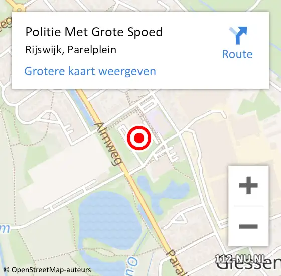 Locatie op kaart van de 112 melding: Politie Met Grote Spoed Naar Rijswijk, Parelplein op 19 september 2022 13:33