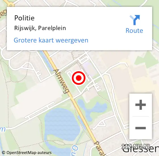 Locatie op kaart van de 112 melding: Politie Rijswijk, Parelplein op 19 september 2022 13:33