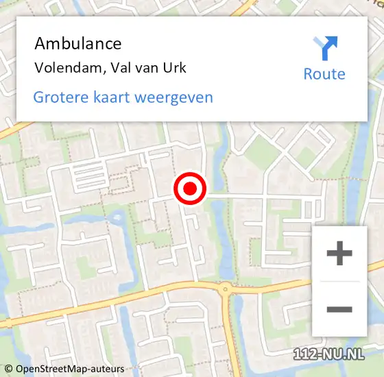 Locatie op kaart van de 112 melding: Ambulance Volendam, Val van Urk op 19 september 2022 13:51