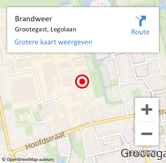 Locatie op kaart van de 112 melding: Brandweer Grootegast, Legolaan op 19 september 2022 13:52