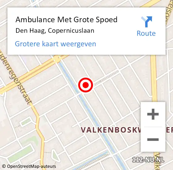 Locatie op kaart van de 112 melding: Ambulance Met Grote Spoed Naar Den Haag, Copernicuslaan op 19 september 2022 13:58