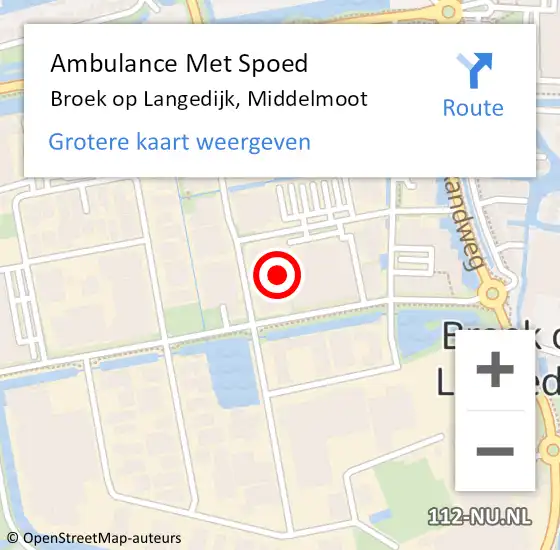 Locatie op kaart van de 112 melding: Ambulance Met Spoed Naar Broek op Langedijk, Middelmoot op 19 september 2022 14:02