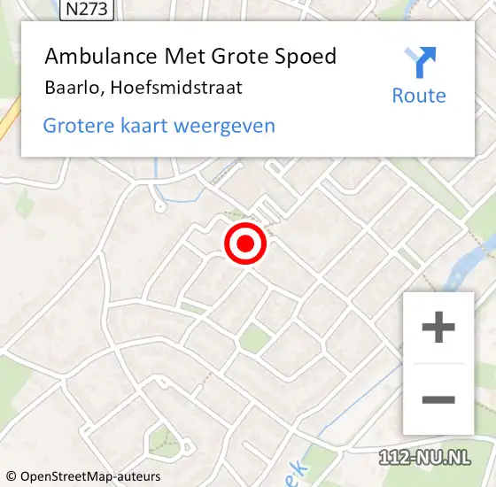 Locatie op kaart van de 112 melding: Ambulance Met Grote Spoed Naar Baarlo, Hoefsmidstraat op 10 oktober 2013 00:53